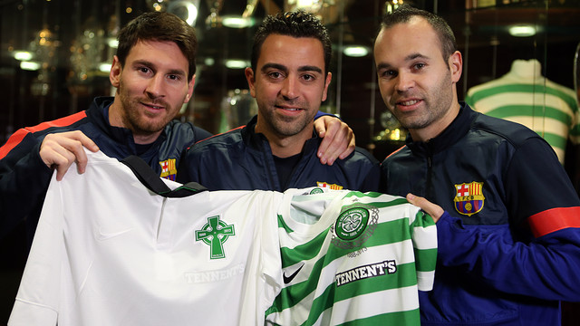 Messi-Xavi-and-Iniesta-with-Celtic-tops-at-CP-Nov-2012
